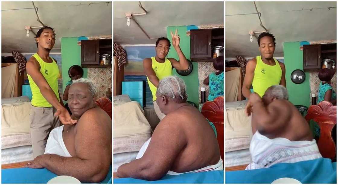 Grandma and a young man. Grandma and a young man.