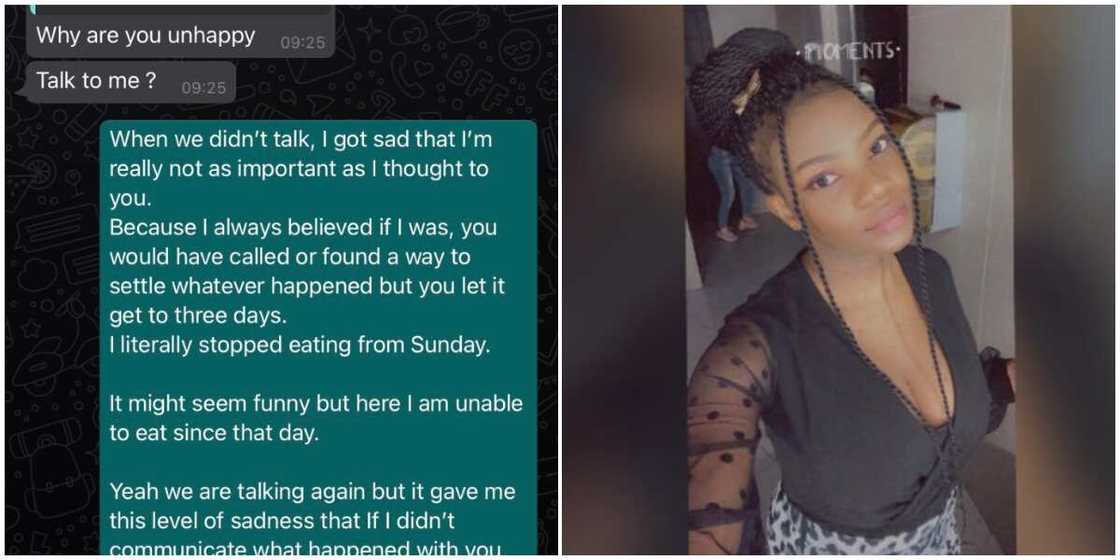 Lady quits eating food for 3 days because her man stopped talking to her, their leaked chat stirs reactions Lady quits eating food for 3 days because her man stopped talking to her, their leaked chat stirs reactions