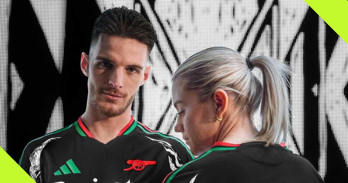 Declan Rice and Alessia Russo during Arsenal's kit launch. Declan Rice and Alessia Russo during Arsenal's kit launch.