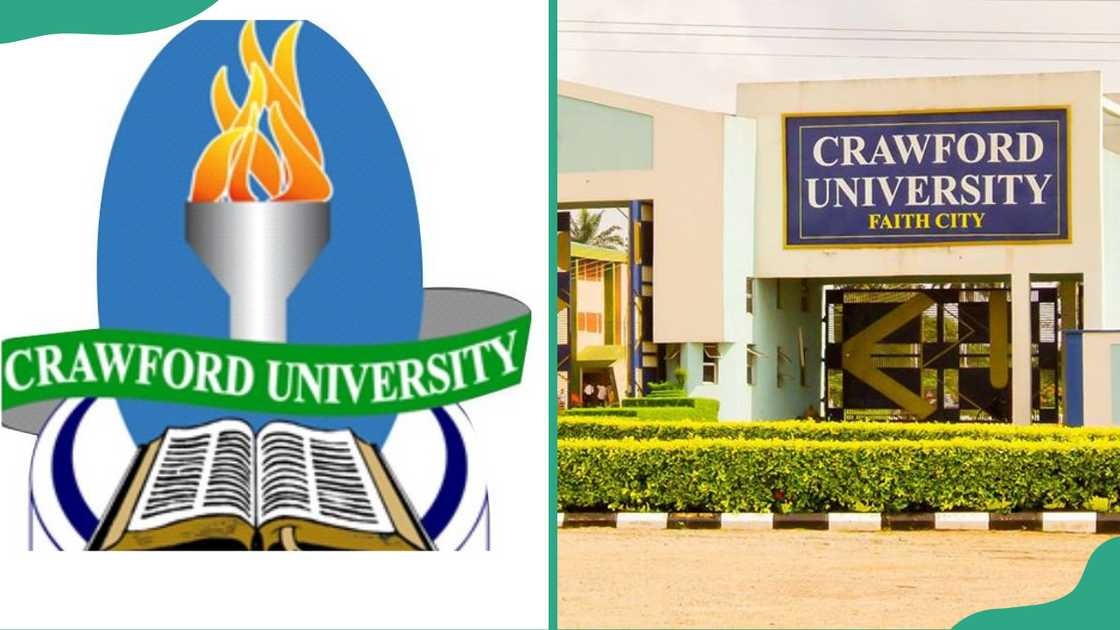 Crawford University logo and entrance Crawford University logo and entrance