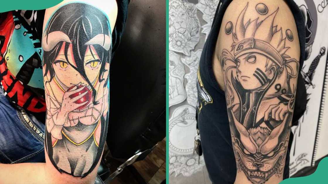 Manga or anime-inspired half-sleeve tattoos