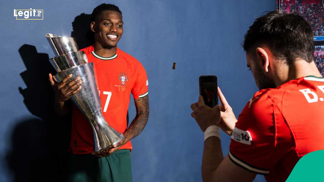 Rafael Leao, Portugal, Bruno Fernandes, UEFA Nations League, Spain. Rafael Leao, Portugal, Bruno Fernandes, UEFA Nations League, Spain.