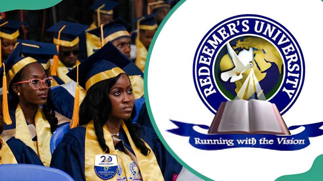 Redeemer's University students in graduation gowns (L). Redeemer's University logo (R).