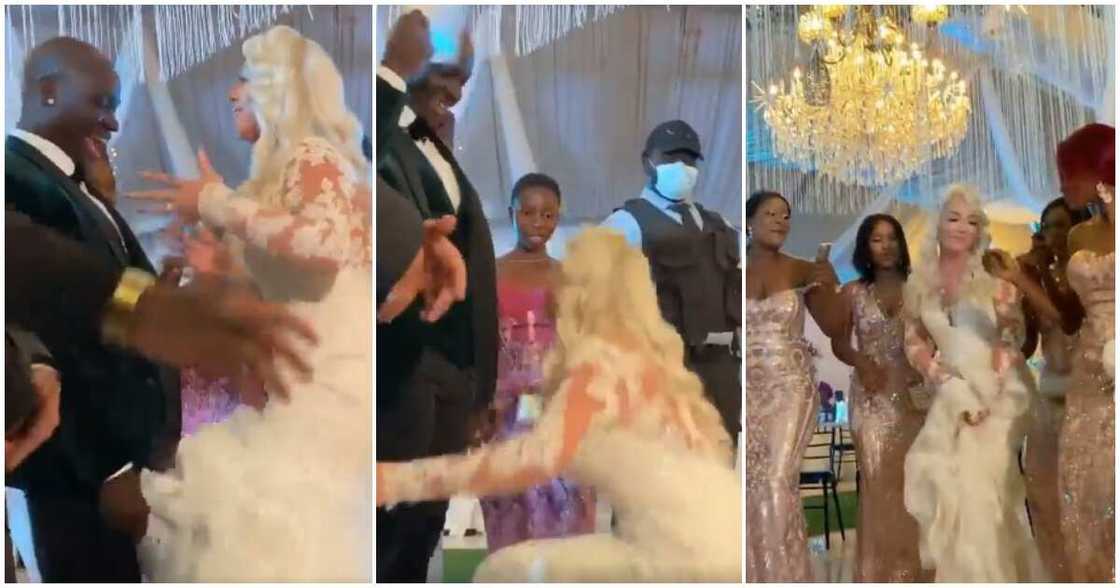 Video shows pretty Oyinbo bride in heels dancing with her waist at her wedding to a Nigerian man Video shows pretty Oyinbo bride in heels dancing with her waist at her wedding to a Nigerian man