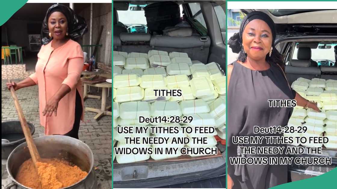 Nigerian woman cooks food for poor people.