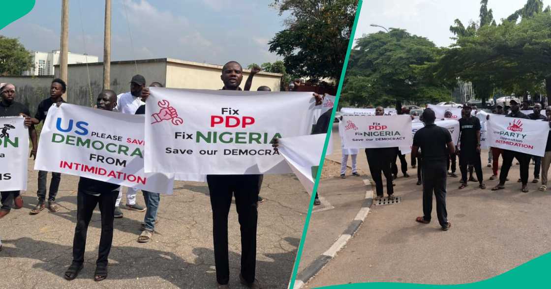 Yan PDP sun yi zanga-zanga a Abuja Yan PDP sun yi zanga-zanga a Abuja