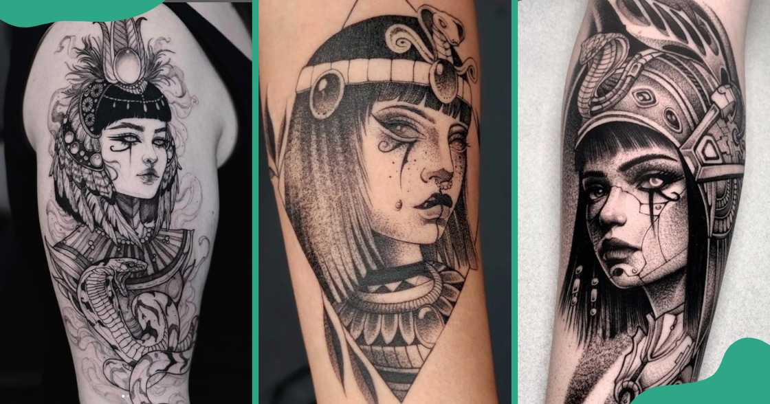 Eye of Horus tattoo with Cleopatra on the arms Eye of Horus tattoo with Cleopatra on the arms