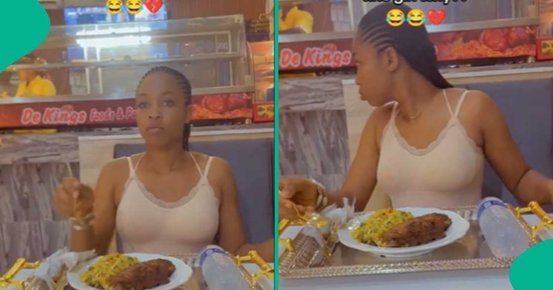 Lady pours rice on floor before eating Lady pours rice on floor before eating