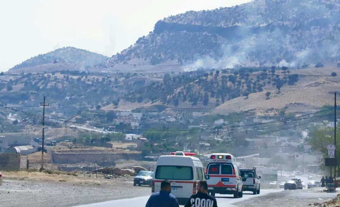 Smoke billows on the horizon in the village of Zrgoiz, 15 kms outside the Iraqi city of Sulaimaniyah, where the bases of several Iranian opposition groups are located, on September 28, 2022 Smoke billows on the horizon in the village of Zrgoiz, 15 kms outside the Iraqi city of Sulaimaniyah, where the bases of several Iranian opposition groups are located, on September 28, 2022