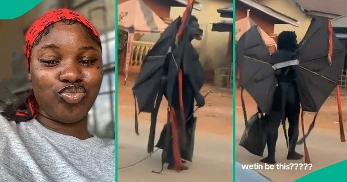 Lady displays masquerade she saw at village