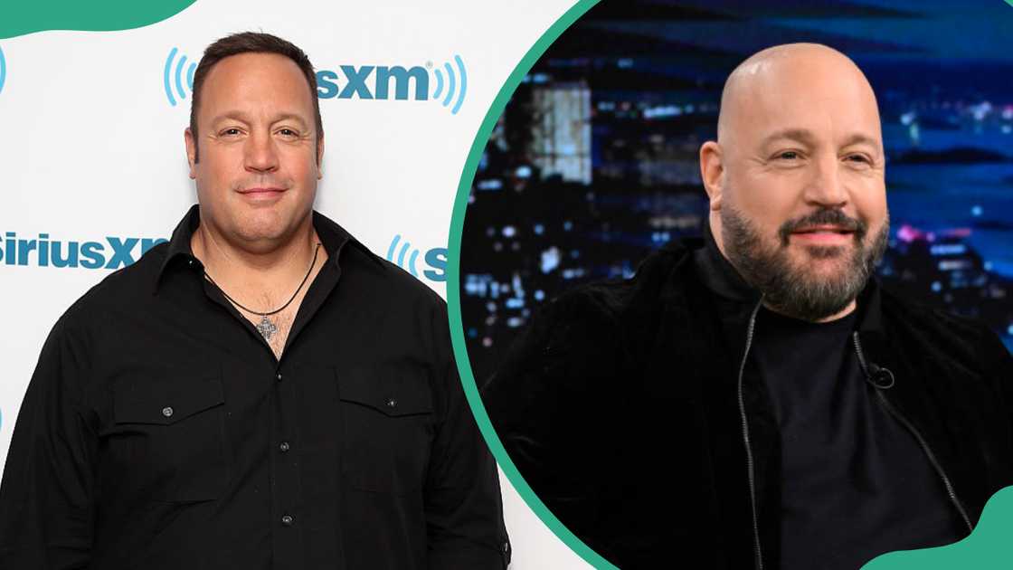 Kevin James at SiriusXM Studios in New York City (L). Kevin James during an interview on The Tonight Show with Jimmy Fallon (R).