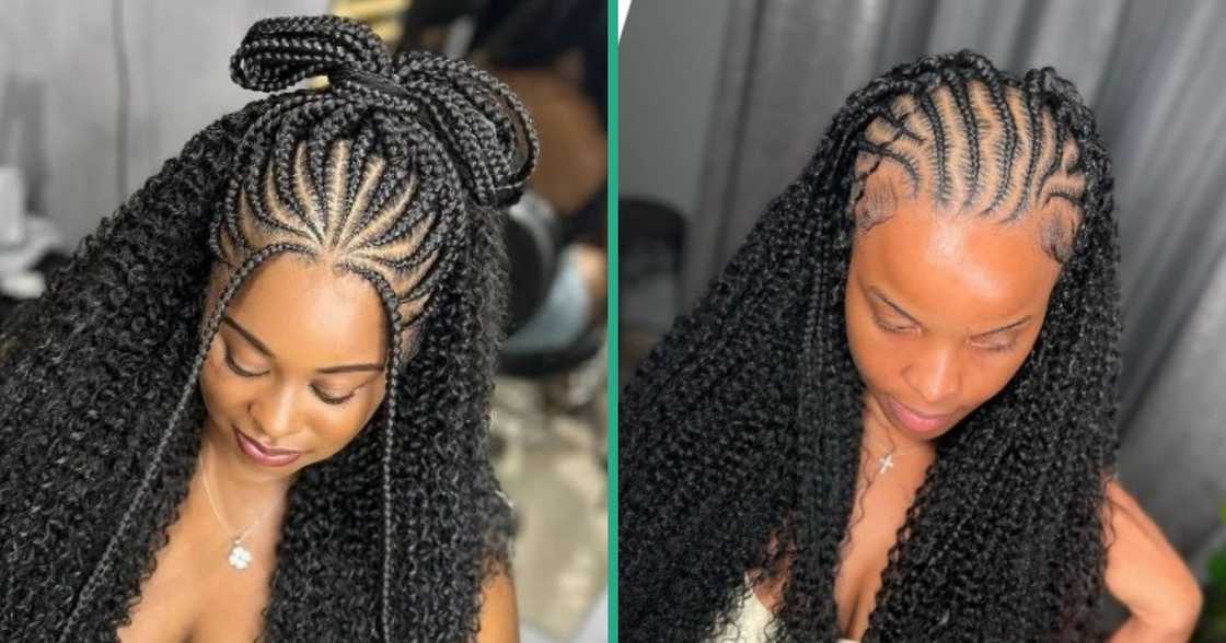 Half-up cornrows with braids and extensions Half-up cornrows with braids and extensions