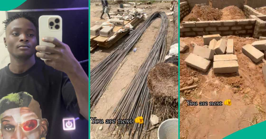 In a viral TikTok video, young Nigerian man celebrates as he digs foundation of his house.