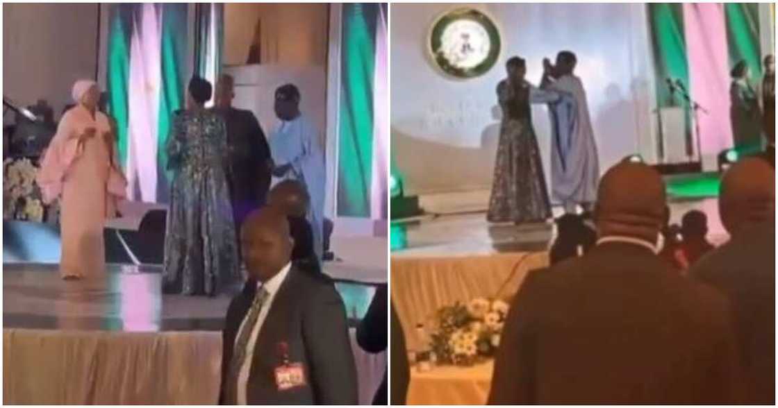 President Tinubu with his vice and their wives dancing President Tinubu with his vice and their wives dancing
