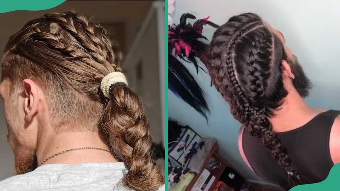 Tied and braided tail Viking braids ideas.