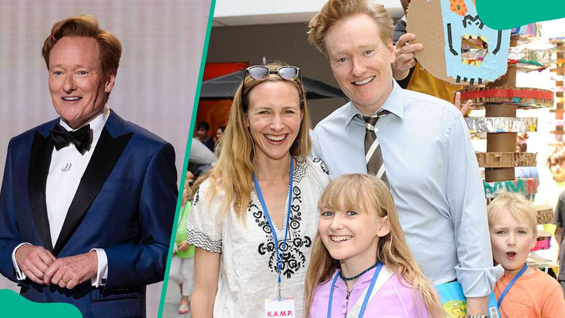 Conan O'Brien at Ovation Hollywood. Liza Powel, Conan O'Brien and children in Los Angeles, California.