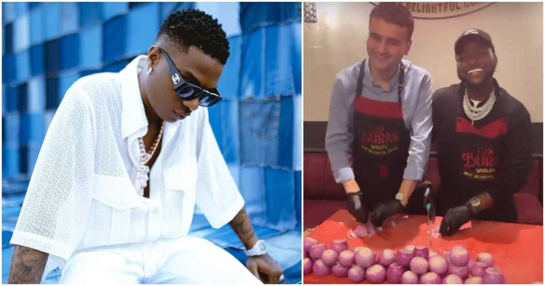 Photo of Davido slicing onions Photo of Davido slicing onions