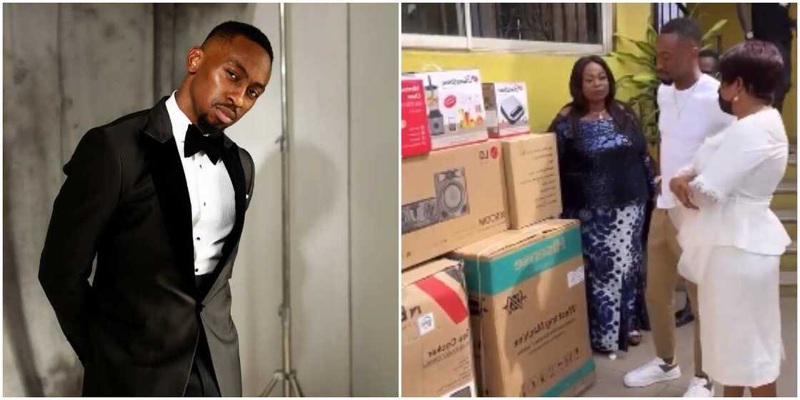 BBNaija's Saga blushes as middle-aged female fans furnish him with expensive home appliances BBNaija's Saga blushes as middle-aged female fans furnish him with expensive home appliances