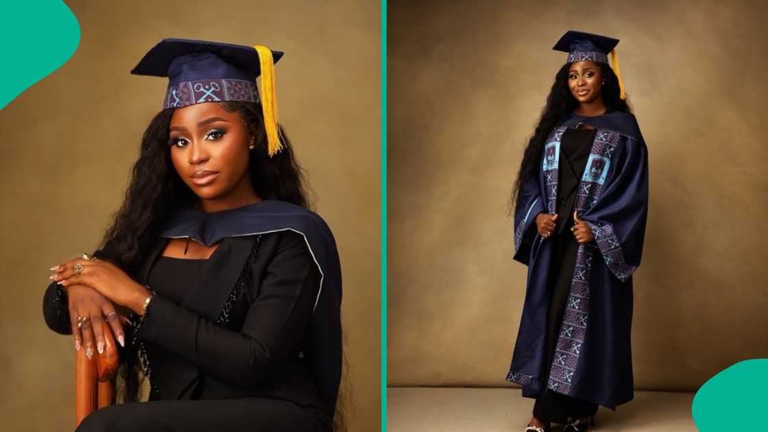 A LASU law graduate celebrates after finishing with a second class degree