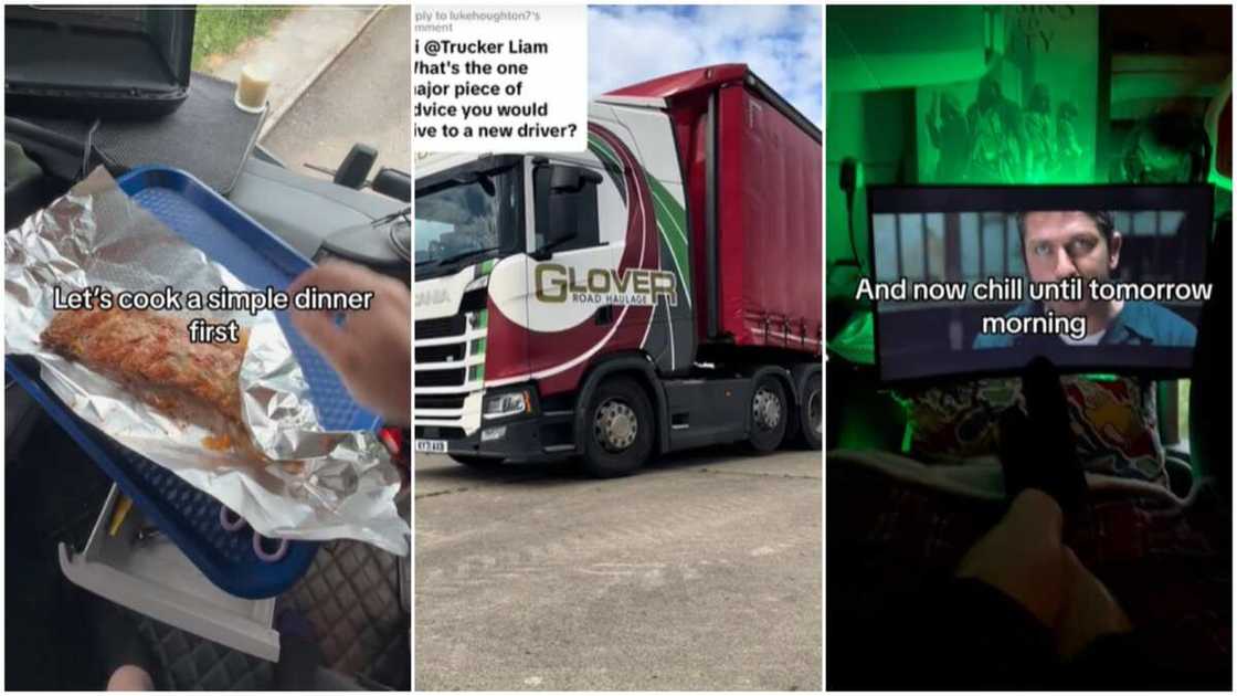 Truck driver enjoyed/man cooked inside truck. Truck driver enjoyed/man cooked inside truck.