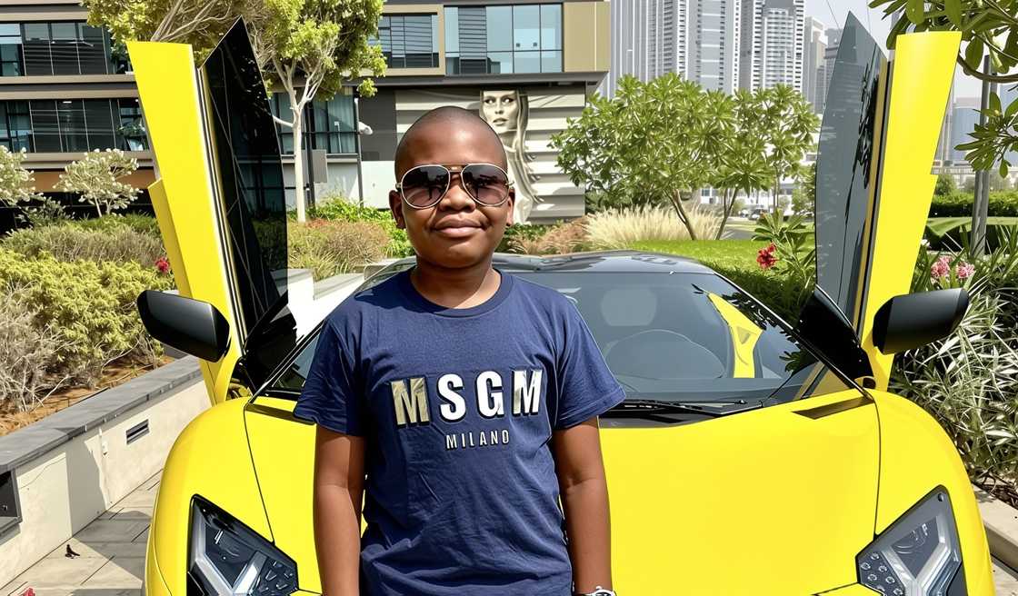 Muhammed Awal Mustapha posing in front of his yellow Lamborghini Aventador Muhammed Awal Mustapha posing in front of his yellow Lamborghini Aventador