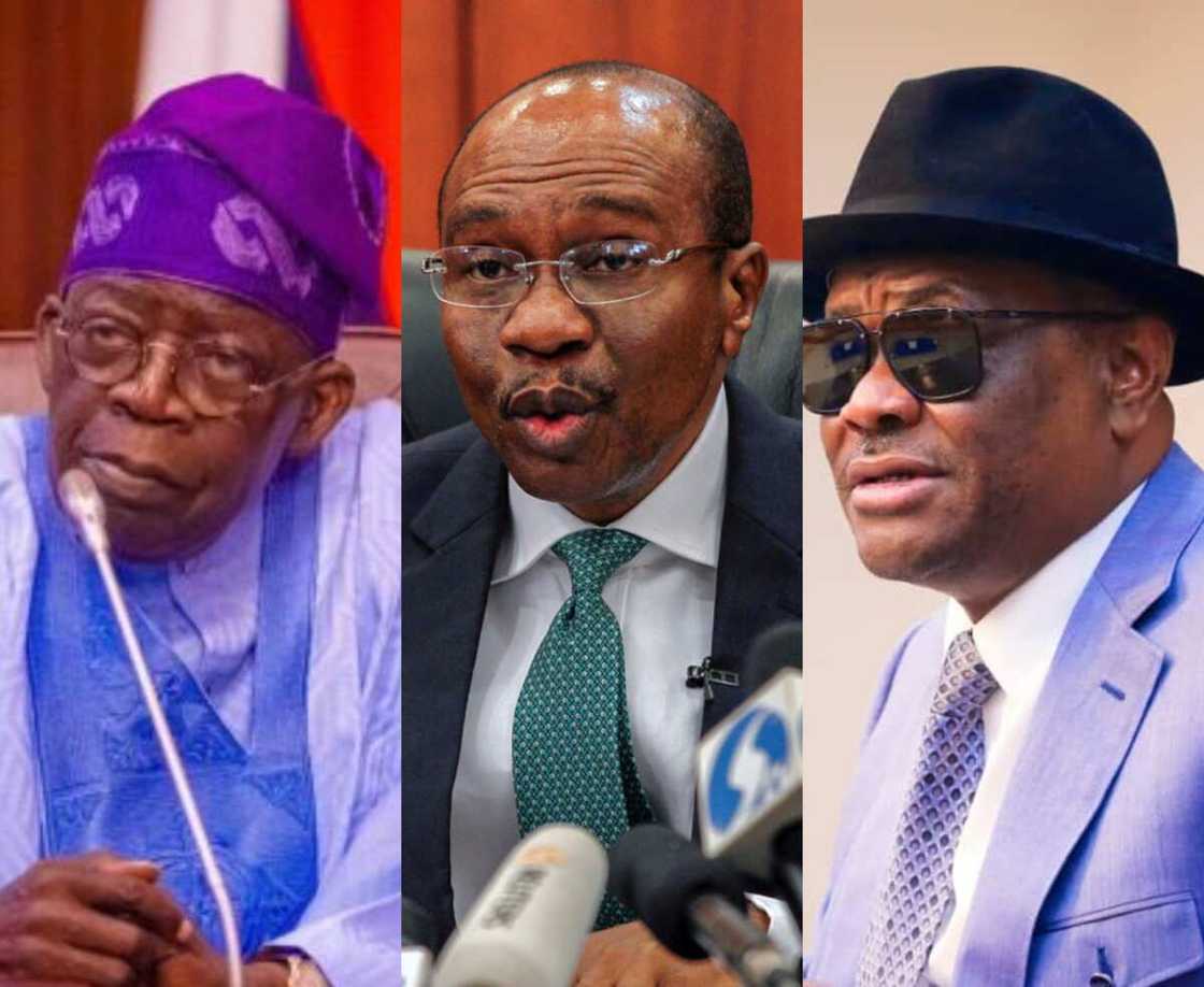 Bola Tinubu,Godwin Emefiele da Nyesom Wike Bola Tinubu,Godwin Emefiele da Nyesom Wike