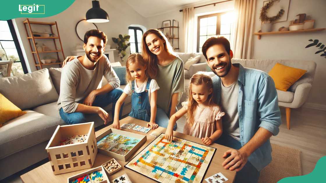 A family playing games indoor