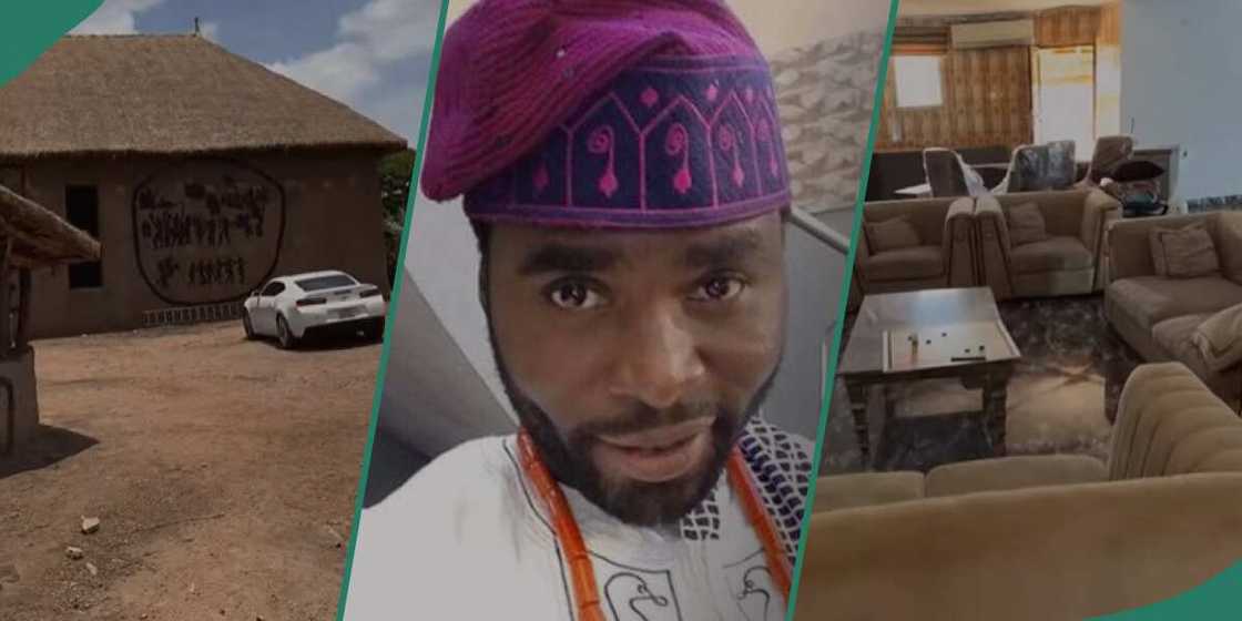 Ibrahim Chatta flaunts his thatched house. Ibrahim Chatta flaunts his thatched house.