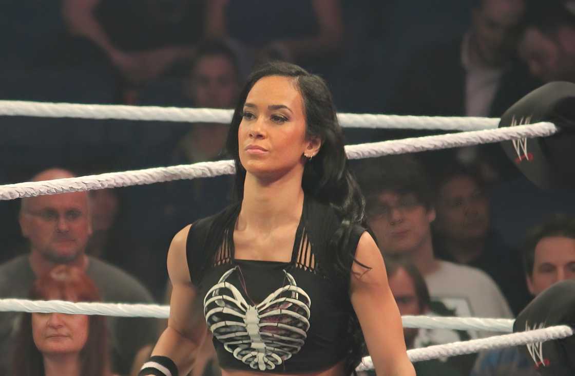 A.J. Lee enters the ring during a WWE match A.J. Lee enters the ring during a WWE match