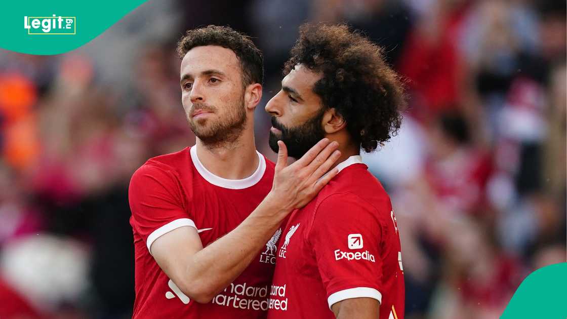 Mohamed Salah, Diogo Jota, Liverpool, Deepdale Stadium, Preston. Mohamed Salah, Diogo Jota, Liverpool, Deepdale Stadium, Preston.