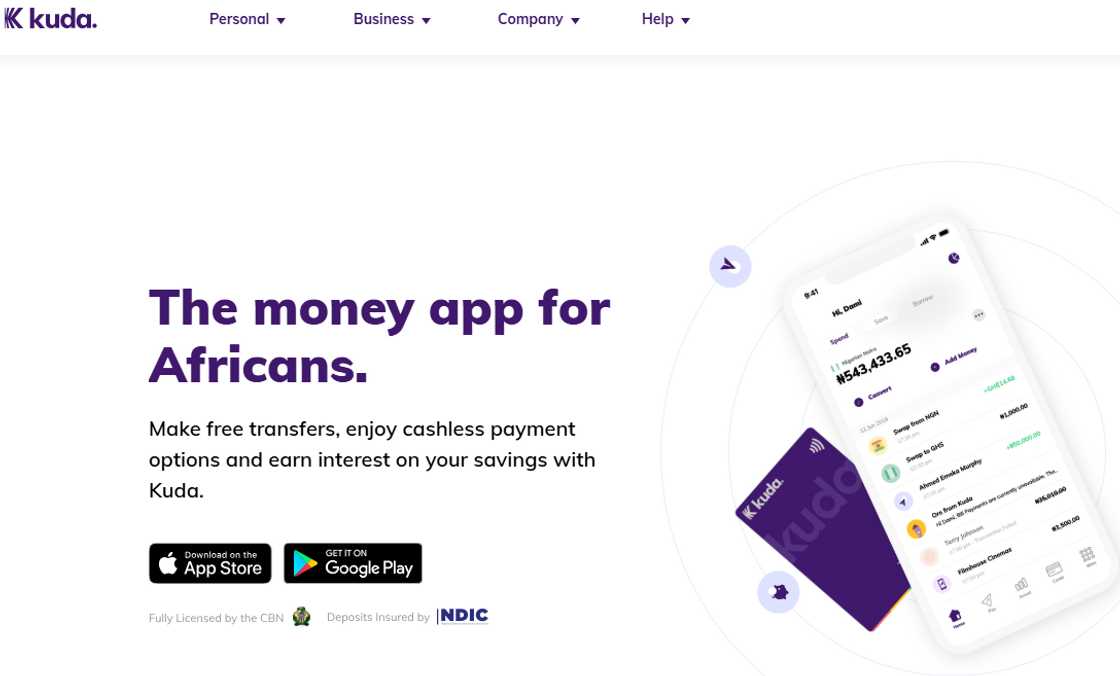 A screenshot of Kuda bank page A screenshot of Kuda bank page