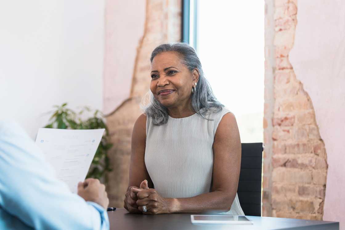 a nervous woman in an interview