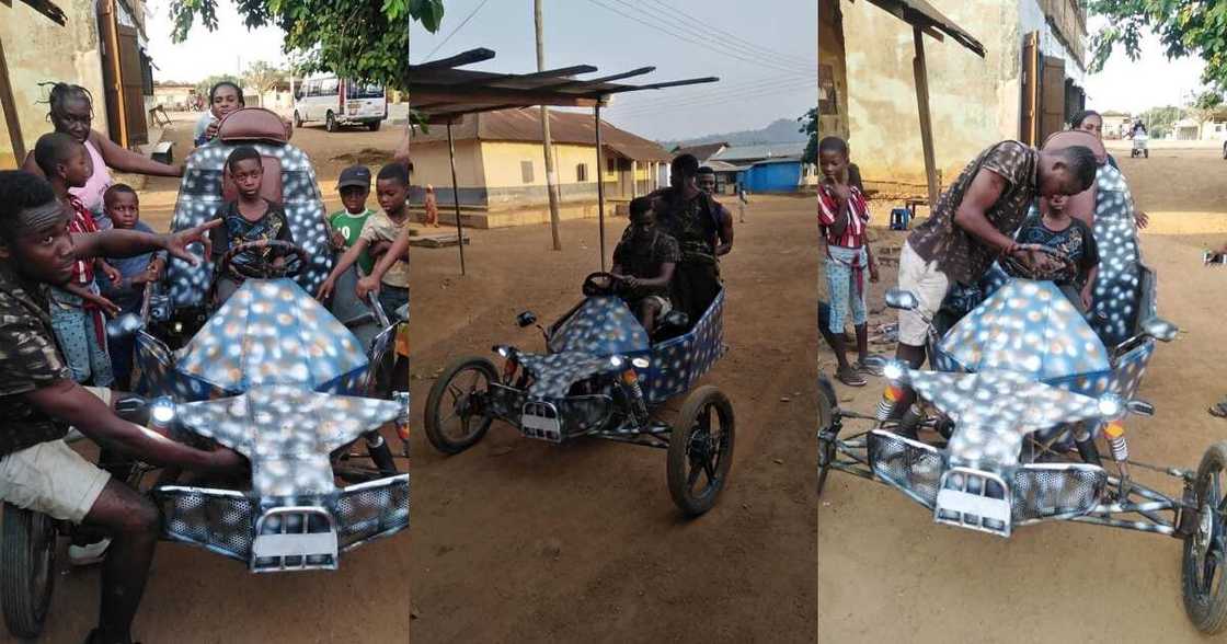 Young Ghanaian inventor builds unique tricycle; takes it out for ride in photos Young Ghanaian inventor builds unique tricycle; takes it out for ride in photos