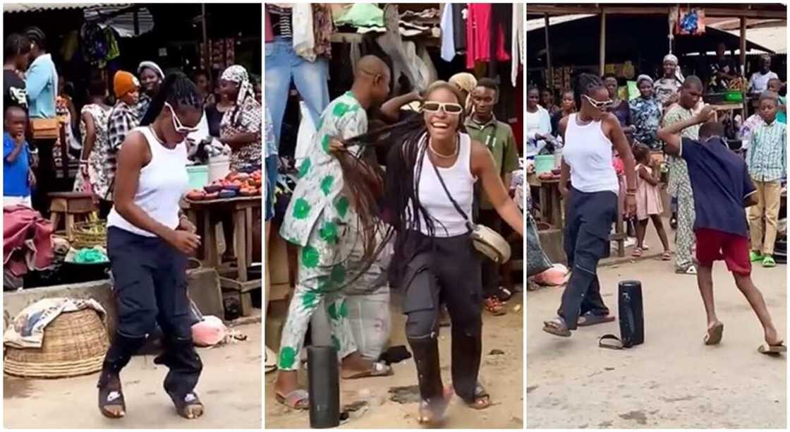 Nigerian lady dances inside market in Ikorodu, Lagos. Nigerian lady dances inside market in Ikorodu, Lagos.
