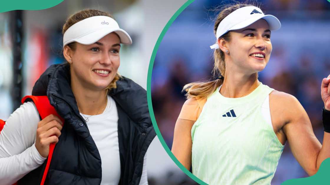 Anna Kalinskaya in Berlin, Germany (L). Anna Kalinskaya at Melbourne Park in Melbourne, Australia (R). Anna Kalinskaya in Berlin, Germany (L). Anna Kalinskaya at Melbourne Park in Melbourne, Australia (R).