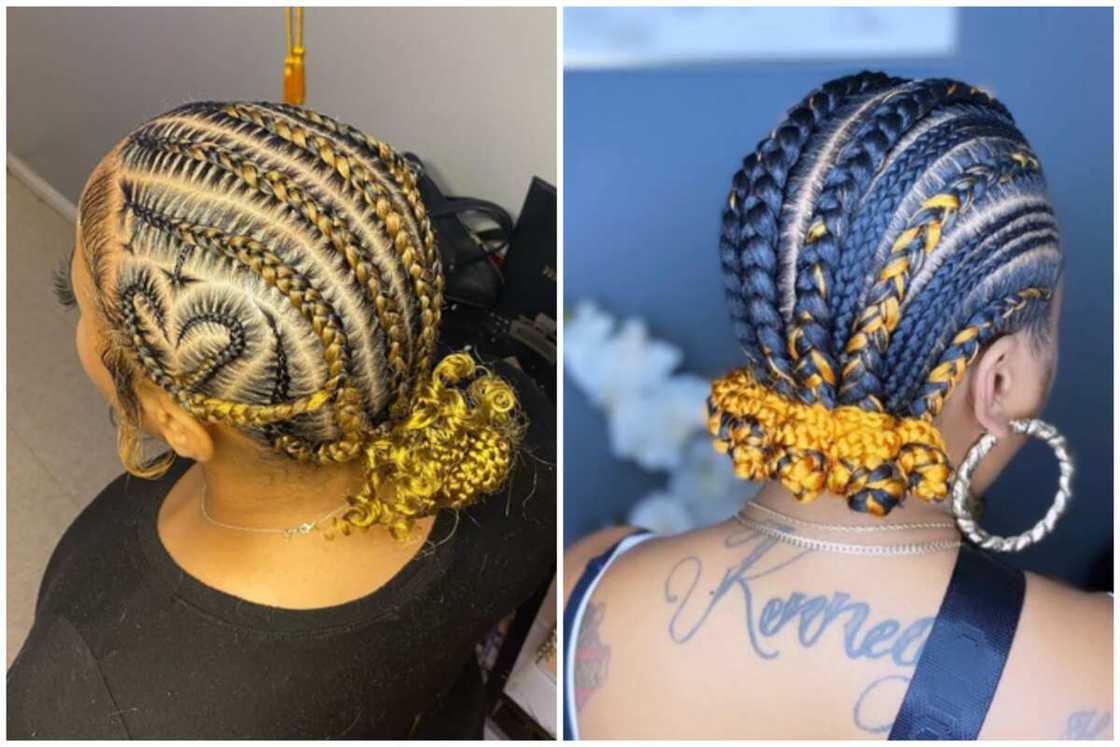 Golden stitch braids with a bun Golden stitch braids with a bun