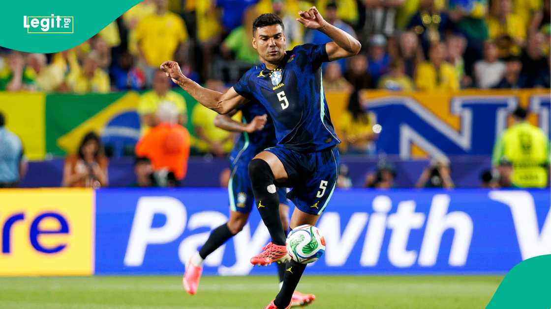 Casemiro in action for Brazil during the ongoing FIFA World Cup 2026 Group C match against Haiti at Philadelphia Stadium. Photo by Paulo Dias