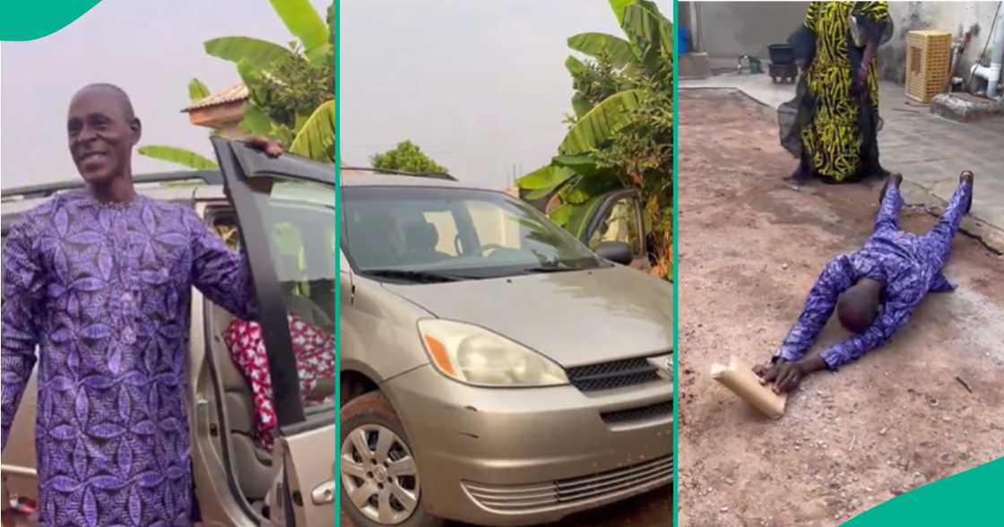 Excited father celebrates as daughter buys him car after 30 years of riding bike