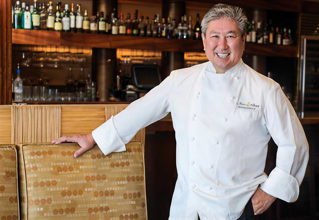 Chef Alan Wong poses in a bar section of a restaurant