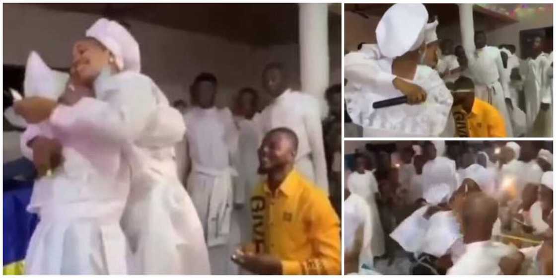 Lady attempts to flee as man proposes to her during church service, video stirs reactions Lady attempts to flee as man proposes to her during church service, video stirs reactions