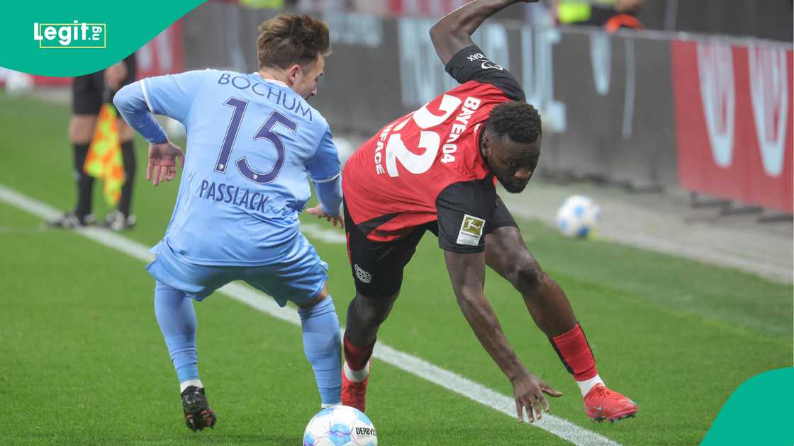 Felix Passlack, Victor Boniface, Bayer Leverkusen, Bay Arena, Leverkusen, VfL Bochum, Germany, Bundesliga. Felix Passlack, Victor Boniface, Bayer Leverkusen, Bay Arena, Leverkusen, VfL Bochum, Germany, Bundesliga.