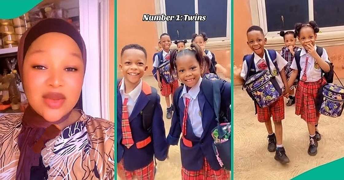 Mum shows off her three sets of twin children.