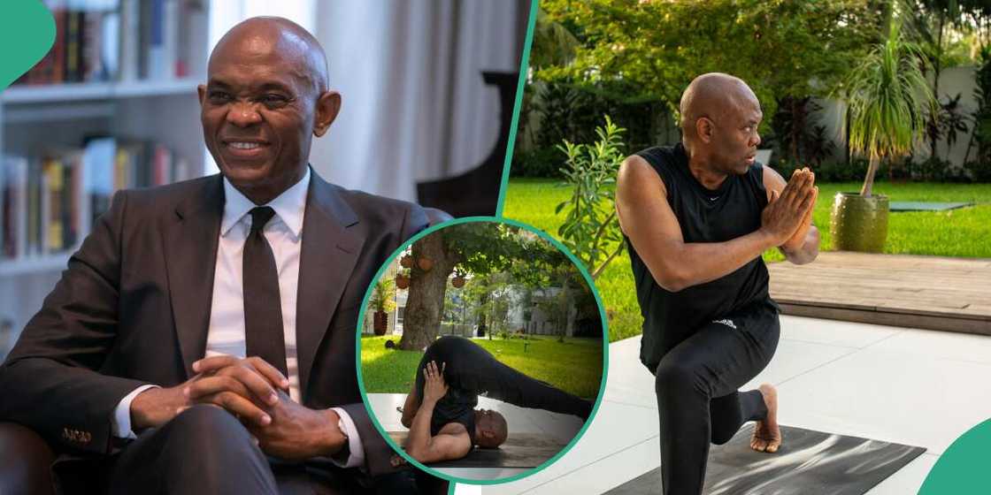 Tony Elumelu's yoga session. Tony Elumelu's yoga session.