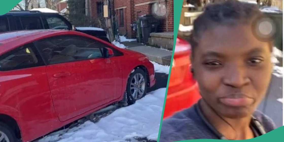 The lady showed her car to her friend The lady showed her car to her friend
