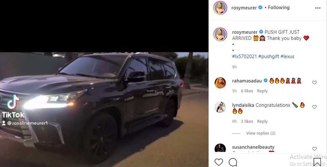 New mum Rosy Meurer receives Lexus ride as push gift from Olakunle Churchill New mum Rosy Meurer receives Lexus ride as push gift from Olakunle Churchill