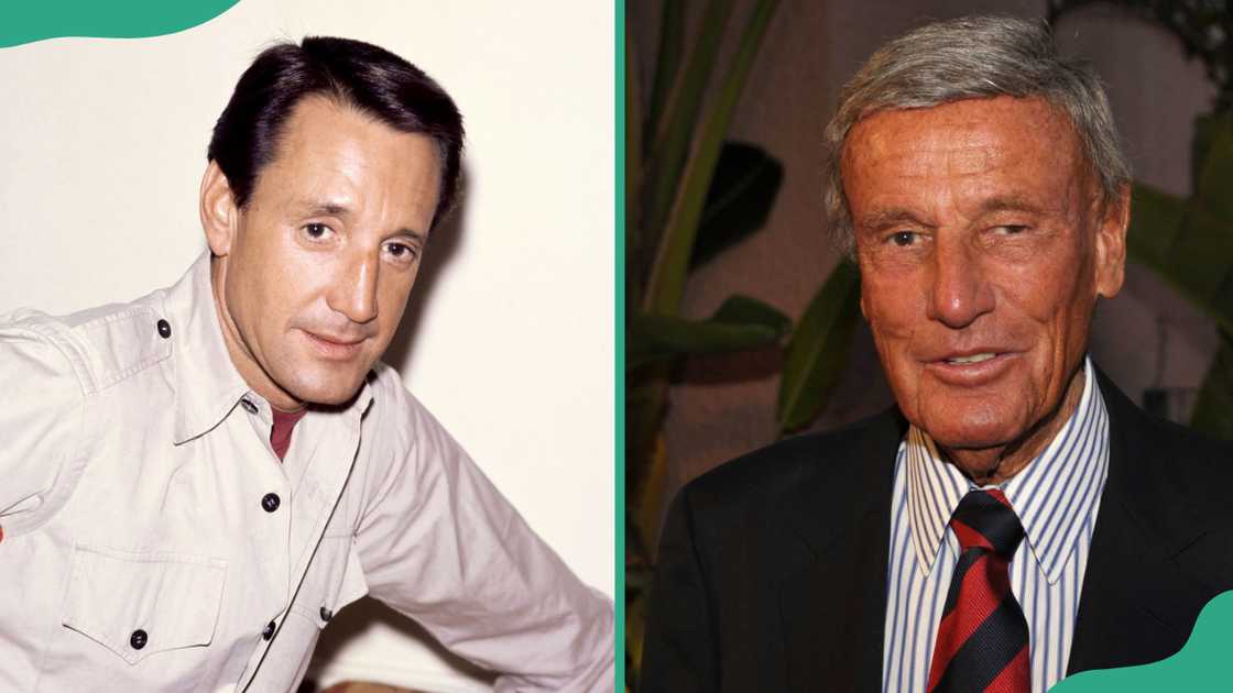Roy Scheider indoors against a light-coloured wall and at The Beverly Hills Hotel