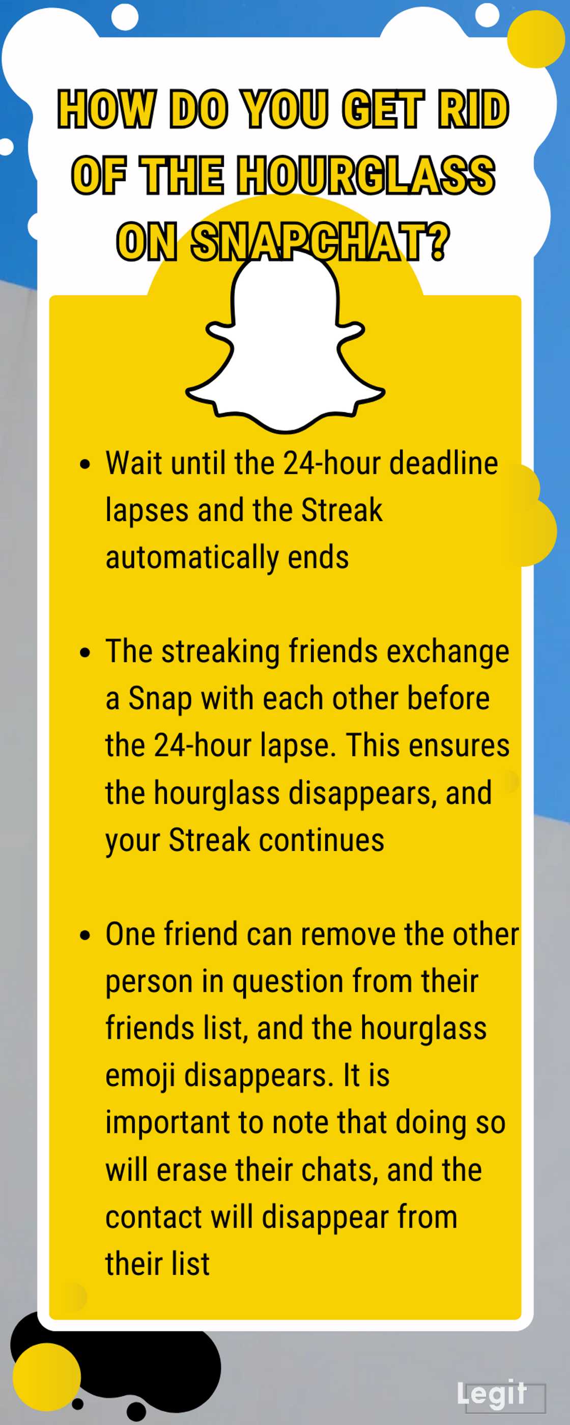 How do you get rid of the hourglass on Snapchat? How do you get rid of the hourglass on Snapchat?