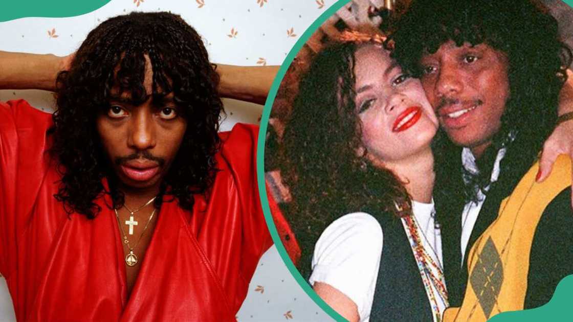 Rick James poses in a red shirt in 1987 (L). Tanya Hijazi and her ex-husband, Rick James hugging (R) Rick James poses in a red shirt in 1987 (L). Tanya Hijazi and her ex-husband, Rick James hugging (R)