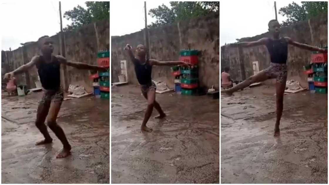 A collage of the boy making composing fine lines under the rain. Photo source: Twitter/Black With No Chaser