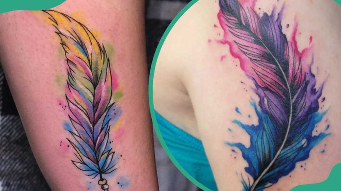 Watercolour feather tattoos Watercolour feather tattoos